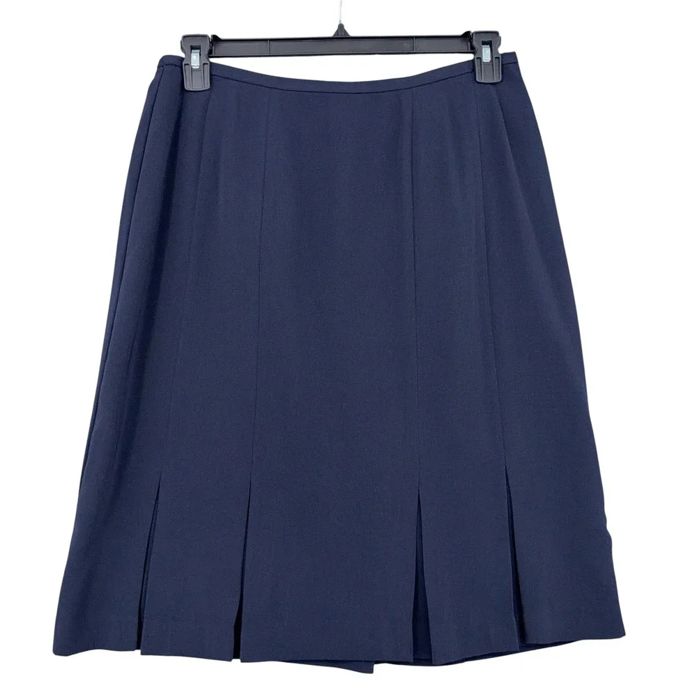 Norton McNaughton Pleated Hem Skirt Womens 10 Polyester Navy Blue